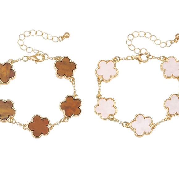 Set of 2 Elegant Gold/White Flower and gold/brown Bracelets - Picture 4 of 7